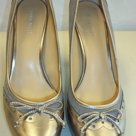 Nine West New CelebM Platform pumps 9.5 M Gold Leather burlesque pinup - Picture 6 of 7